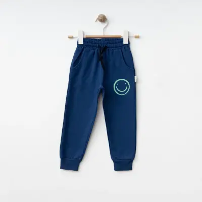 Bebolly Unisex Eşofman Altı Gülenyüz Baskılı Lacivert - 6