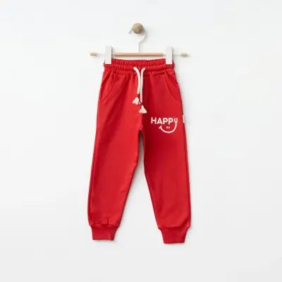 Bebolly Unisex Eşofman Altı Happy Baskılı Kırmızı 