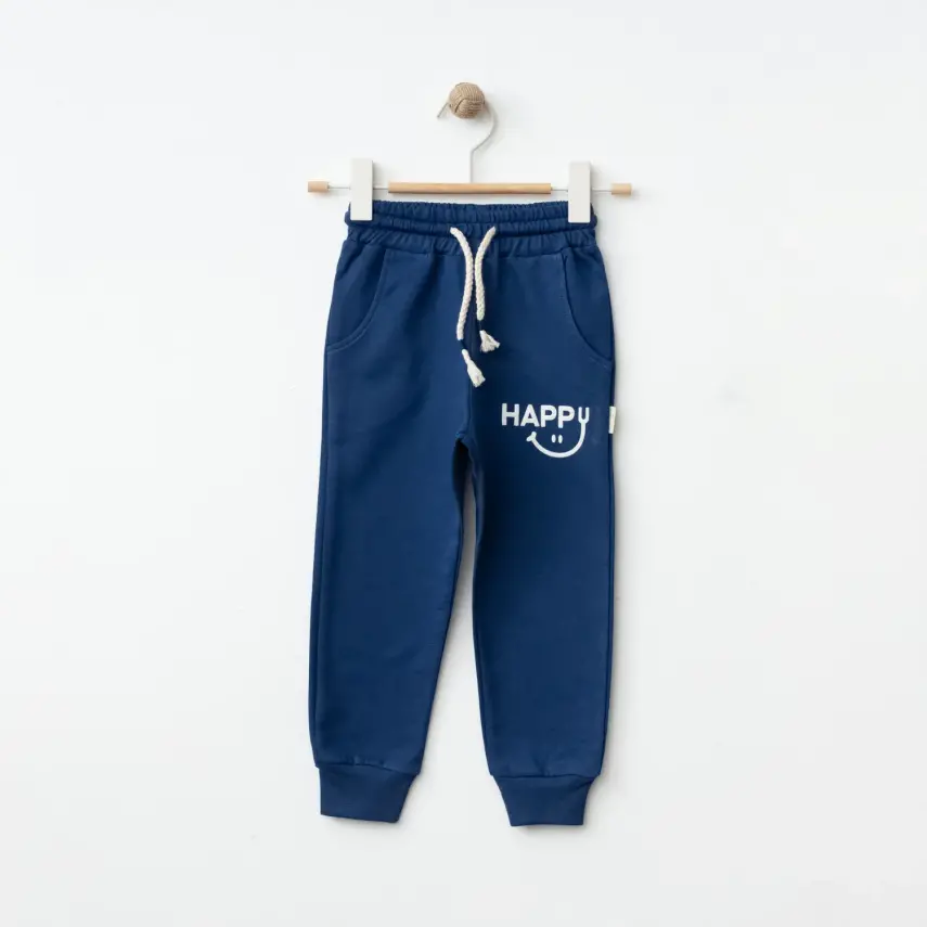 Bebolly Unisex Eşofman Altı Happy Baskılı Lacivert - 1