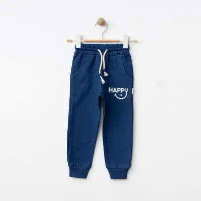 Bebolly Unisex Eşofman Altı Happy Baskılı Lacivert - 3