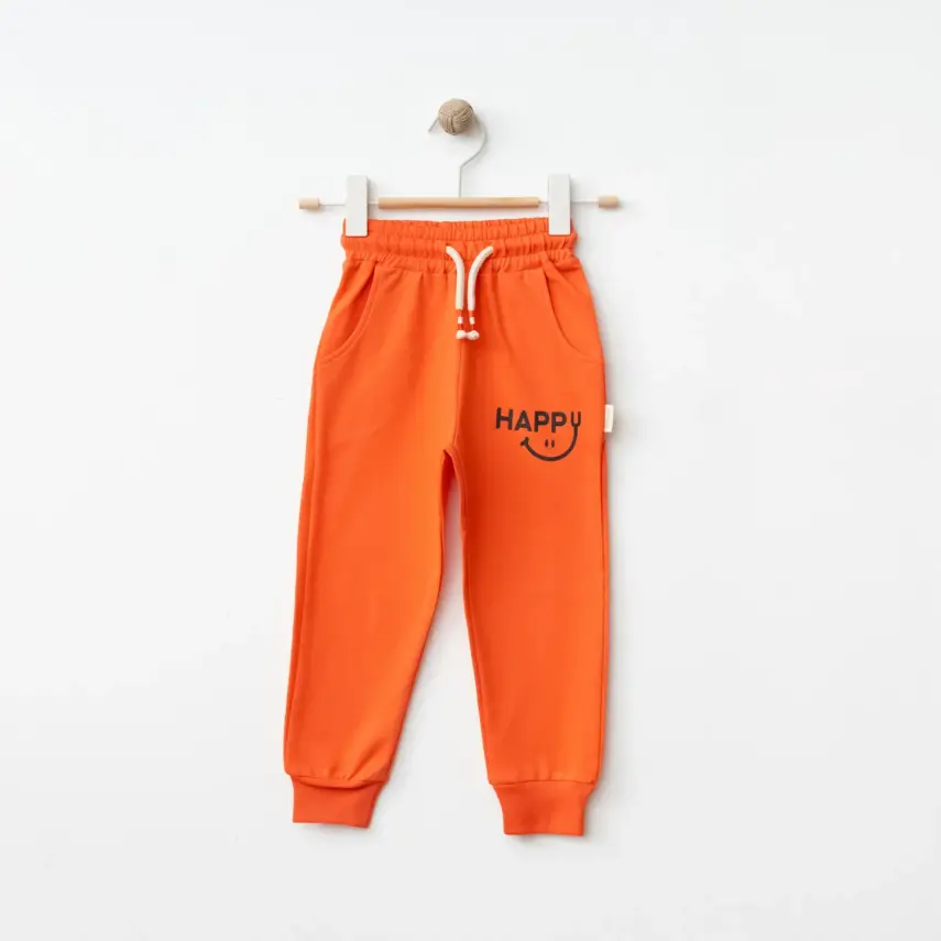 Bebolly Unisex Eşofman Altı Happy Baskılı Mercan - 1