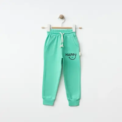 Bebolly Unisex Eşofman Altı Happy Baskılı Mint