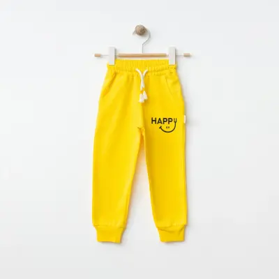 Bebolly Unisex Eşofman Altı Happy Baskılı Sarı - 3