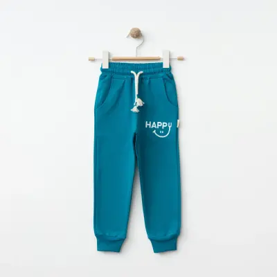 Bebolly Unisex Eşofman Altı Happy Baskılı Turkuaz - 7