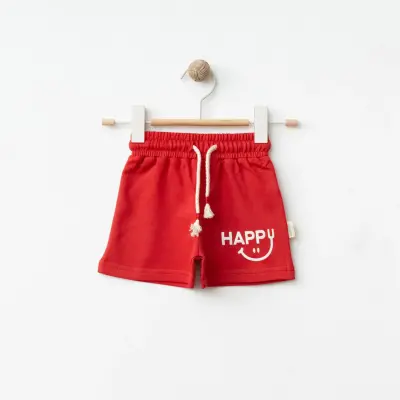 Bebolly Unisex Şort Happy Baskılı Kırmızı - 3