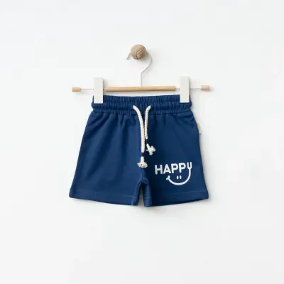 Bebolly Unisex Şort Happy Baskılı Lacivert - 3