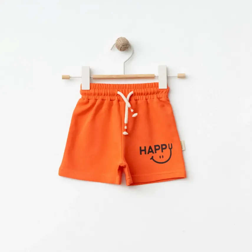 Bebolly Unisex Şort Happy Baskılı Mercan - 1