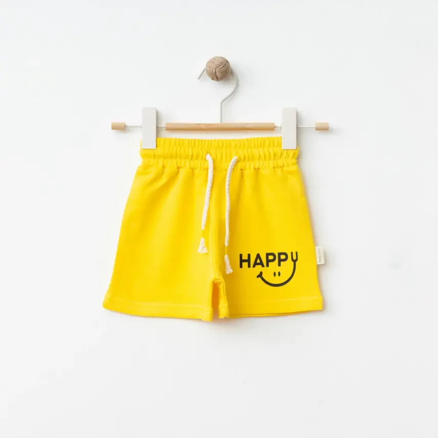 Bebolly Unisex Şort Happy Baskılı Sarı - 1