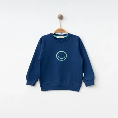 Bebolly Unisex Sweatshirt Gülenyüz Baskılı Lacivert