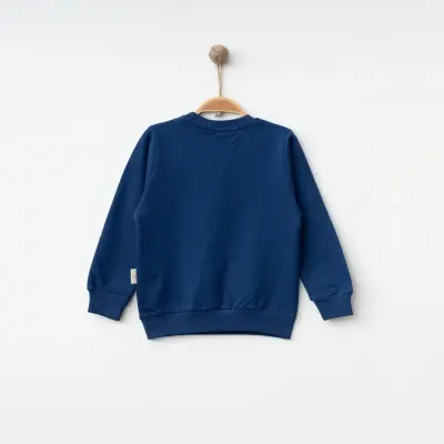 Bebolly Unisex Sweatshirt Gülenyüz Baskılı Lacivert - 2