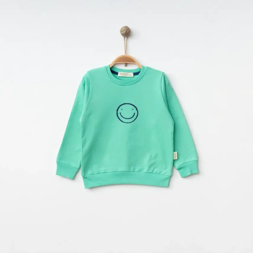 Bebolly Unisex Sweatshirt Gülenyüz Baskılı Mint - 1