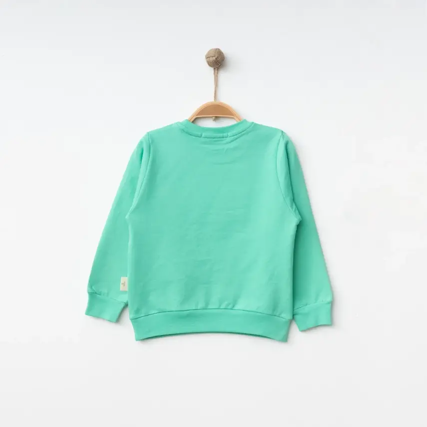 Bebolly Unisex Sweatshirt Gülenyüz Baskılı Mint - 2