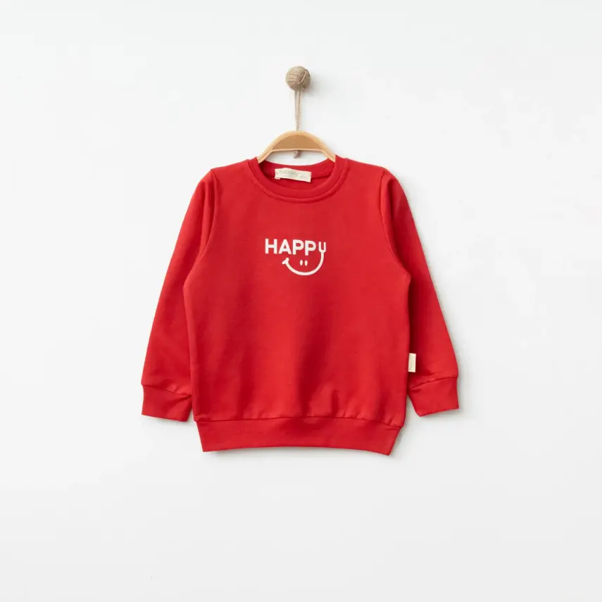 Bebolly Unisex Sweatshirt Happy Baskılı Kırmızı - 3