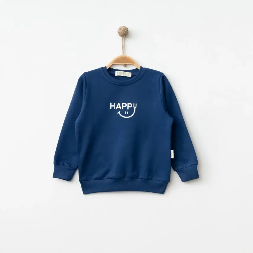 Bebolly Unisex Sweatshirt Happy Baskılı Lacivert - 1
