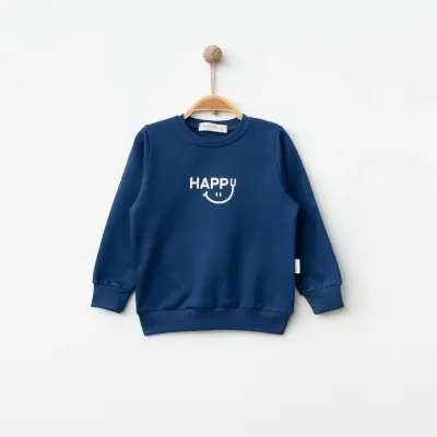 Bebolly Unisex Sweatshirt Happy Baskılı Lacivert - 5