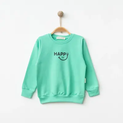 Bebolly Unisex Sweatshirt Happy Baskılı Mint