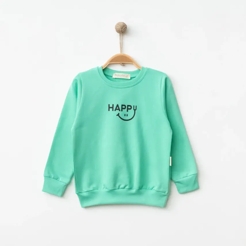 Bebolly Unisex Sweatshirt Happy Baskılı Mint - 5