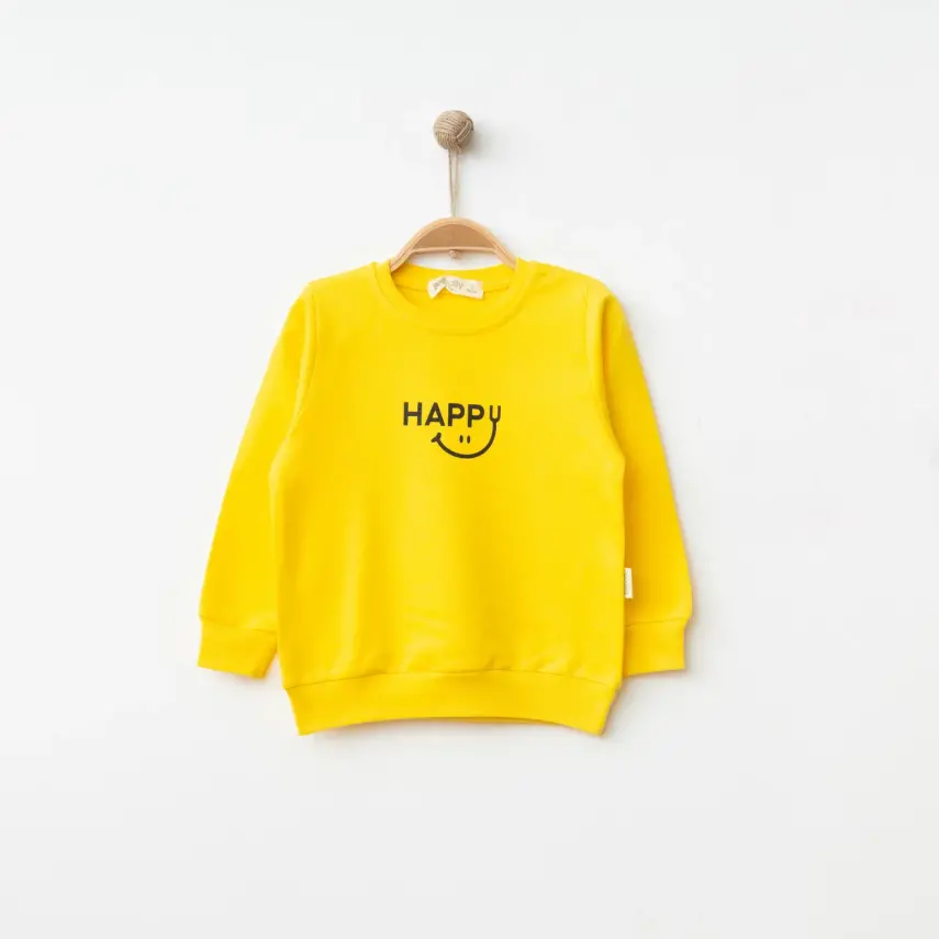 Bebolly Unisex Sweatshirt Happy Baskılı Sarı - 3
