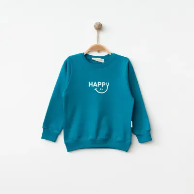 Bebolly Unisex Sweatshirt Happy Baskılı Turkuaz - 3