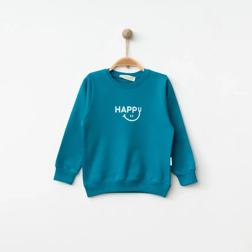 Bebolly Unisex Sweatshirt Happy Baskılı Turkuaz - 5