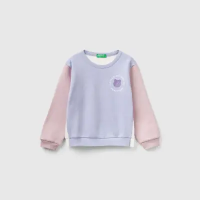 Benetton Çocuk Sweatshirt Bisiklet Yaka Lila 