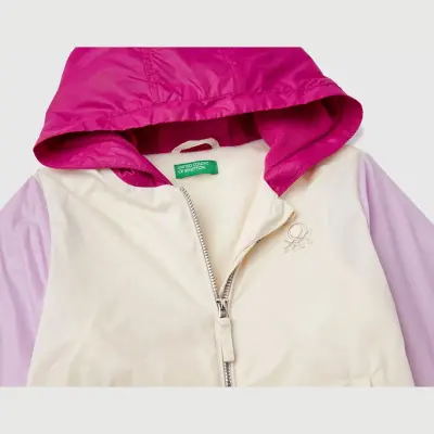 Benetton Fermuarlı Ve Kapüşonlu Kız Çocuk Yağmurluk Beyaz - 3