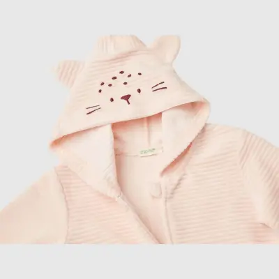Benetton Kız Bebek Ceket Kapüşonlu Açık Pembe - 3