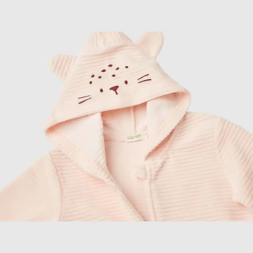 Benetton Kız Bebek Ceket Kapüşonlu Açık Pembe - 3