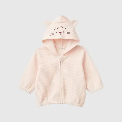 Benetton Kız Bebek Ceket Kapüşonlu Açık Pembe