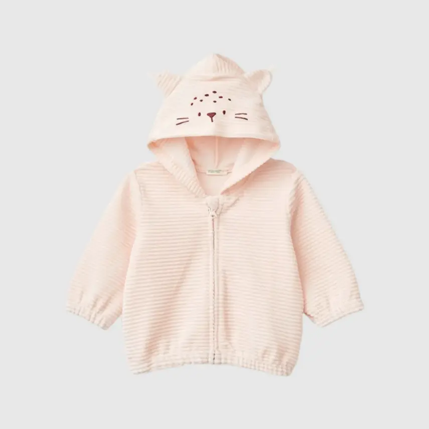 Benetton Kız Bebek Ceket Kapüşonlu Açık Pembe - 1