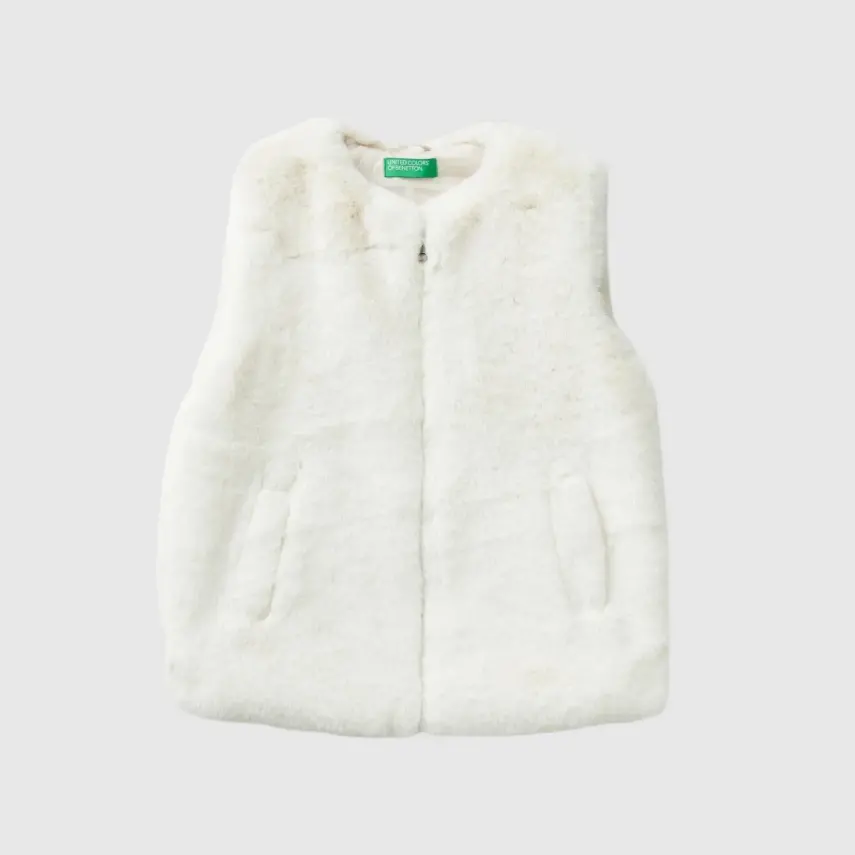 Benetton Kız Çocuk Yelek Krem - 1