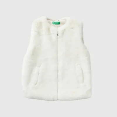 Benetton Kız Çocuk Yelek Krem - 4