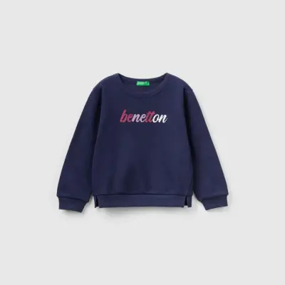 Benetton Sweatshirt Bisiklet Yaka Lacivert 
