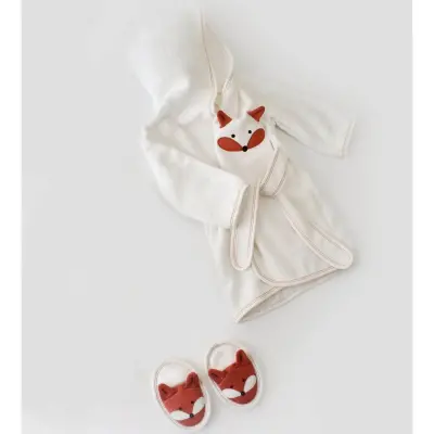 Bibaby Erkek Bornoz Terlik Takım Sweet Fox Ekru - Kiremit