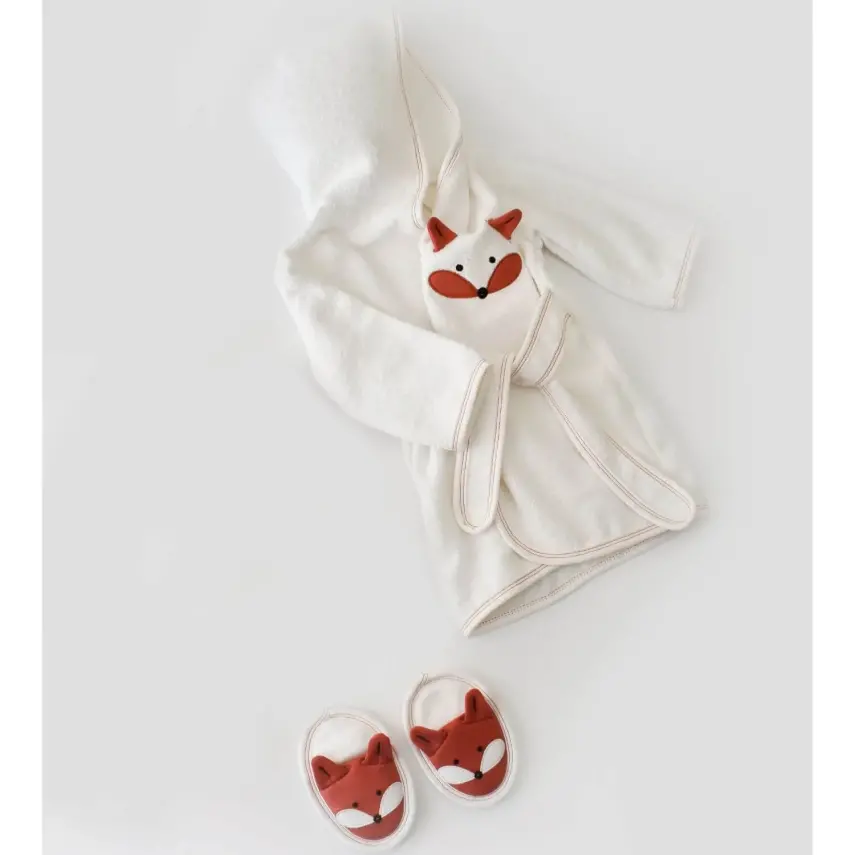 Bibaby Erkek Bornoz Terlik Takım Sweet Fox Ekru - Kiremit - 1