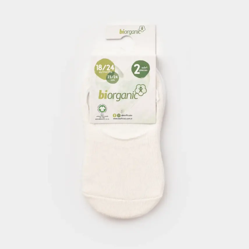 Bibaby Erkek Organik Babet Çorap 2li Basic Mavi - Ekru - 16
