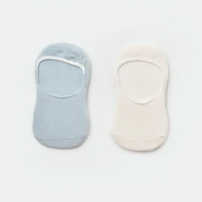 Bibaby Erkek Organik Babet Çorap 2li Basic Mavi - Ekru