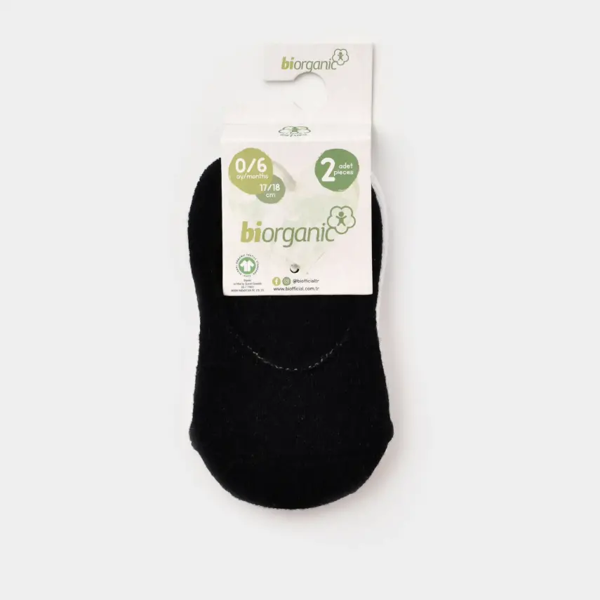 Bibaby Erkek Organik Babet Çorap 2li Basic Siyah - Beyaz - 3