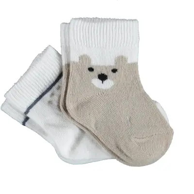 Bibaby Erkek Organik Çorap Soket 2li Happy Bear Kahve 
