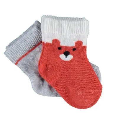 Bibaby Erkek Organik Çorap Soket 2li Happy Bear Kiremit