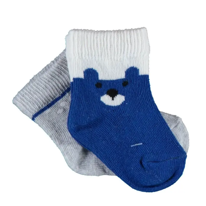 Bibaby Erkek Organik Çorap Soket 2li Happy Bear Saks - 1