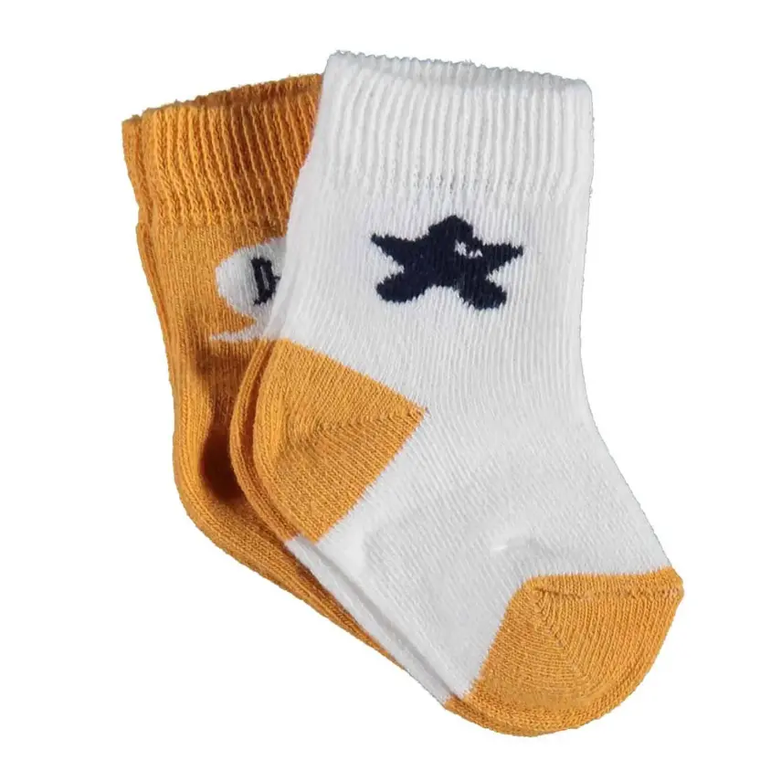 Bibaby Erkek Organik Çorap Soket 2li Hi Ekru - Hardal - 1