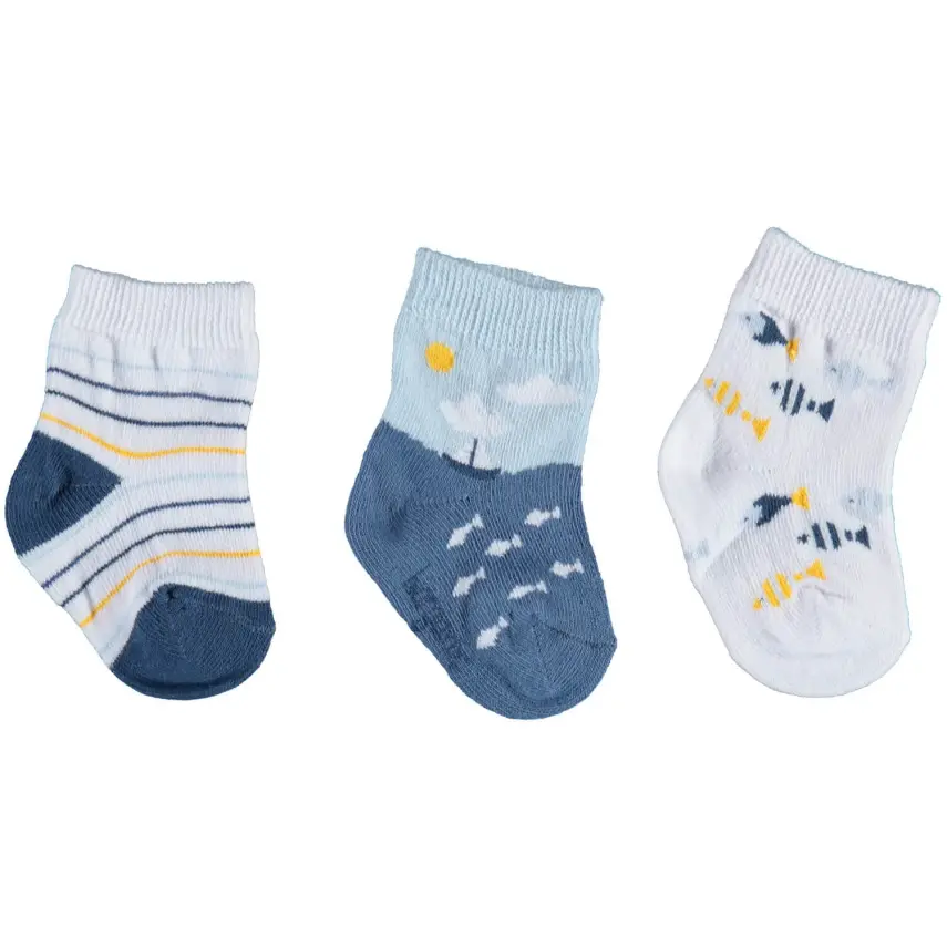 Bibaby Erkek Organik Çorap Soket 3lü Happy Fish İndigo - 1