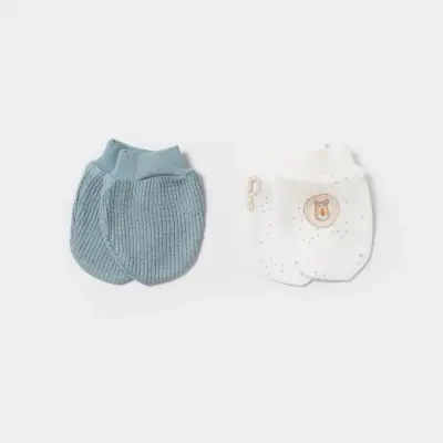Bibaby Erkek Organik Eldiven 2li Brave Lion Ekru - Turkuaz