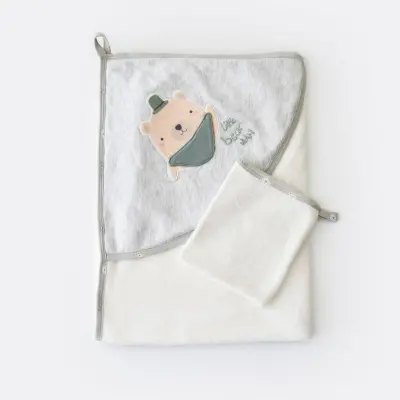 Bibaby Erkek Organik Havlu Hug Me Bear Kar Melanj