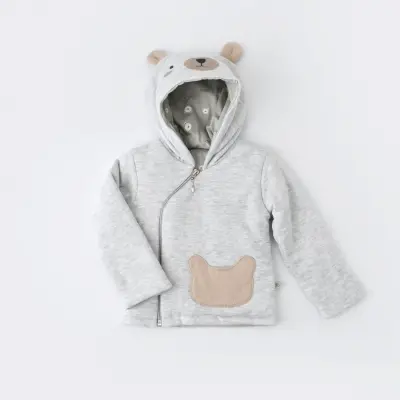 Bibaby Erkek Organik Hırka Hug Me Bear Kar Melanj