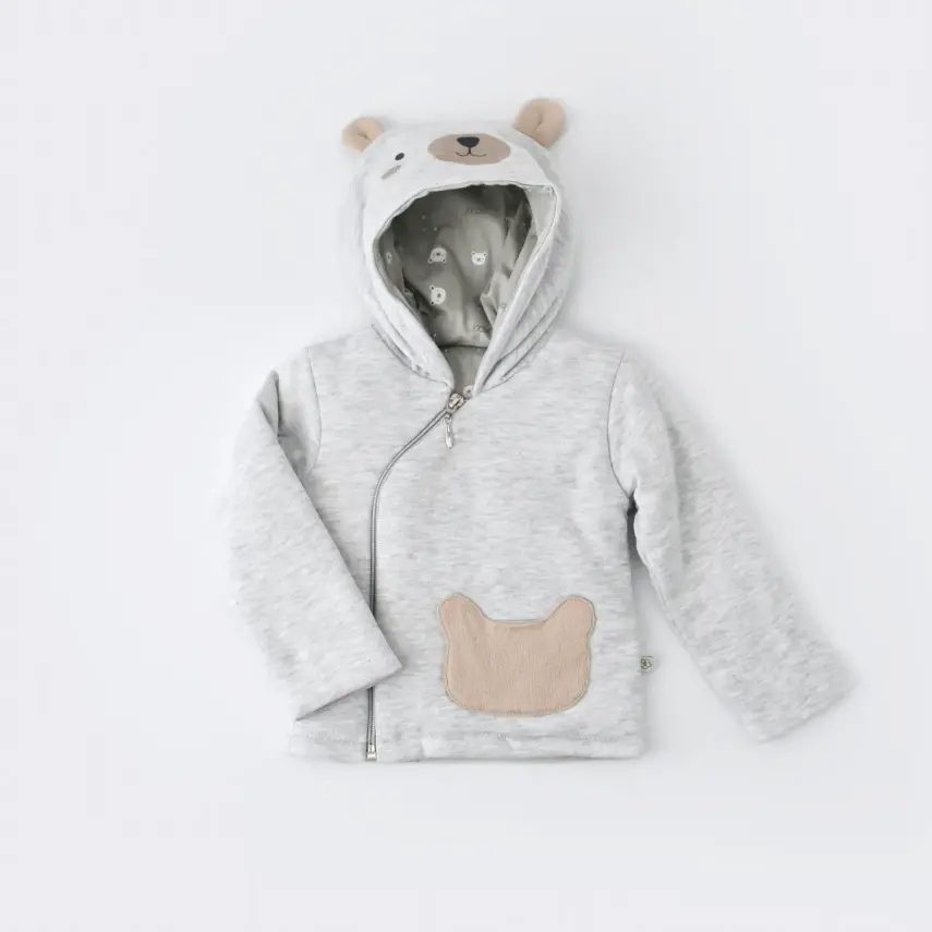 Bibaby Erkek Organik Hırka Hug Me Bear Kar Melanj - 1