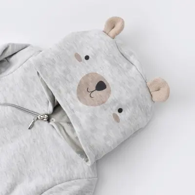 Bibaby Erkek Organik Hırka Hug Me Bear Kar Melanj - 3