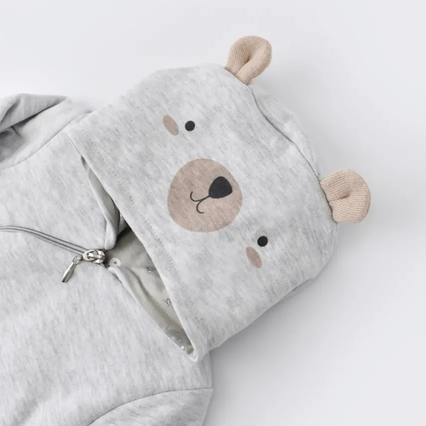 Bibaby Erkek Organik Hırka Hug Me Bear Kar Melanj - 3