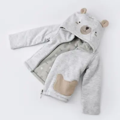 Bibaby Erkek Organik Hırka Hug Me Bear Kar Melanj - 5